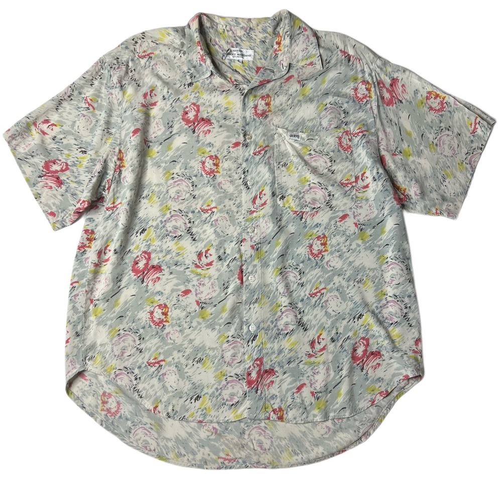 Vintage Guess by Georges Marciano Floral Short Sleeve Button Up Rayon Shirt L
